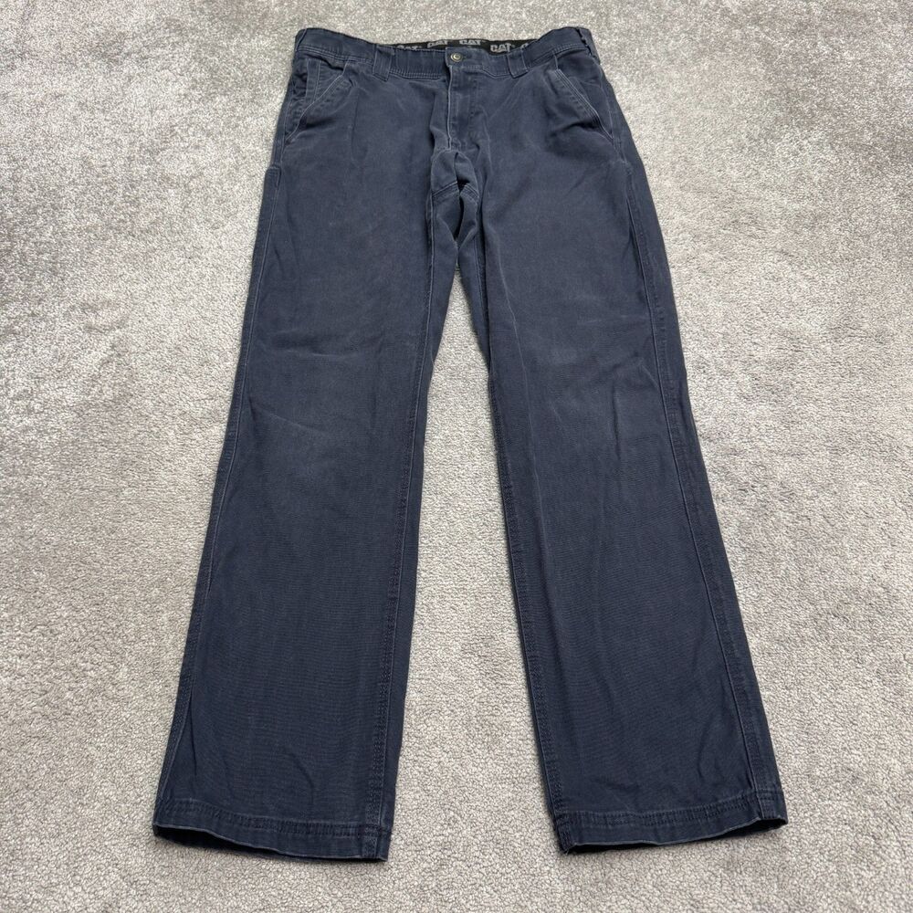 CAT Caterpillar Canvas Utility Work Carpenter Pants Mens 34x34 Navy Blue Stretch